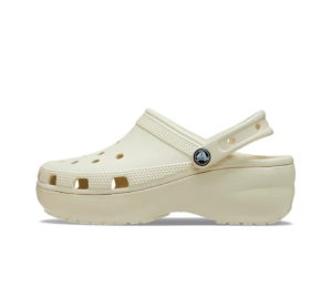 Crocs Classic Platform Clog Cave Shoes 4.1cm Women's Bone White